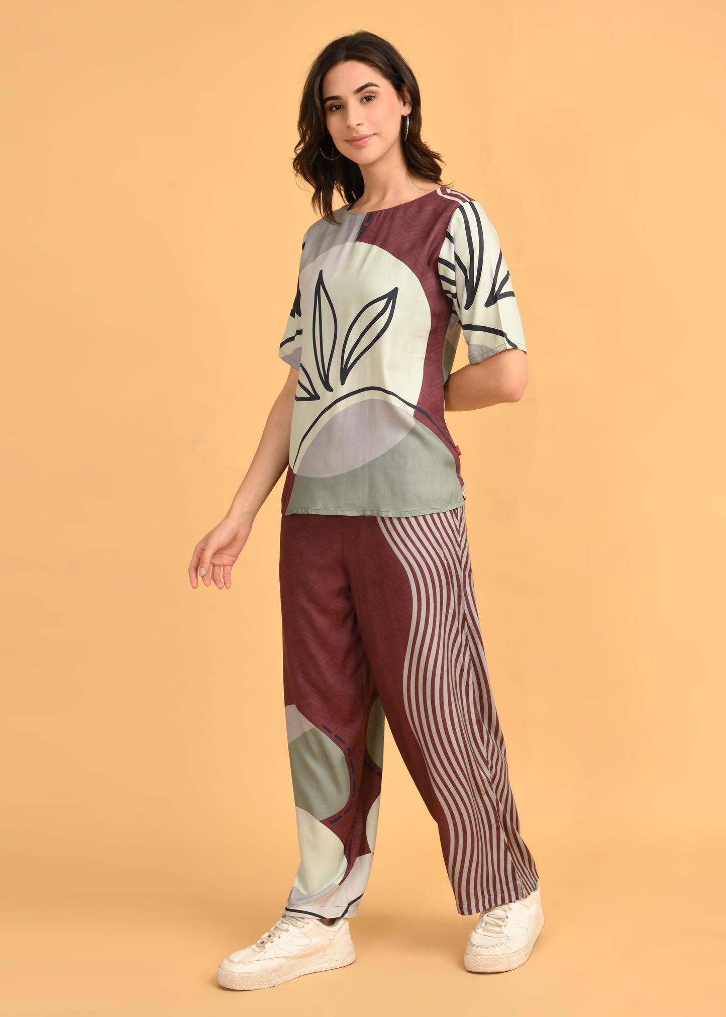 Coffee-Colored Printed Co-Ord Set