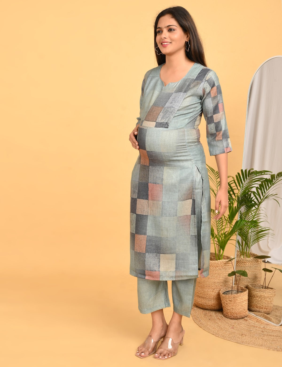 Womens Maternity Kurti Pant Set - Grey