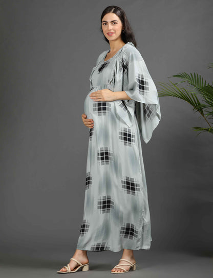 Green-Colored Maternity Long Gown