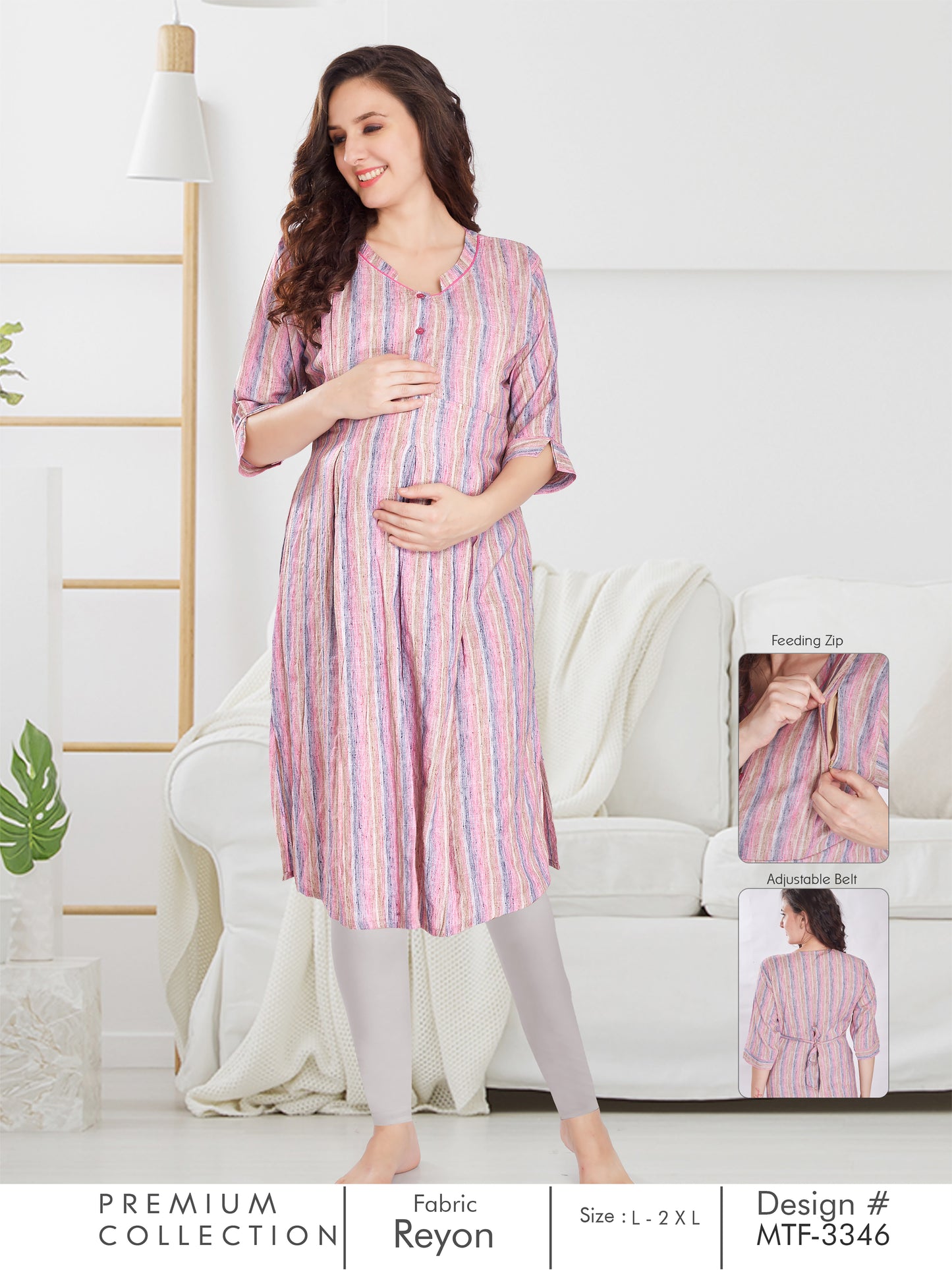 Womens Printed Maternity Kurti - Pink