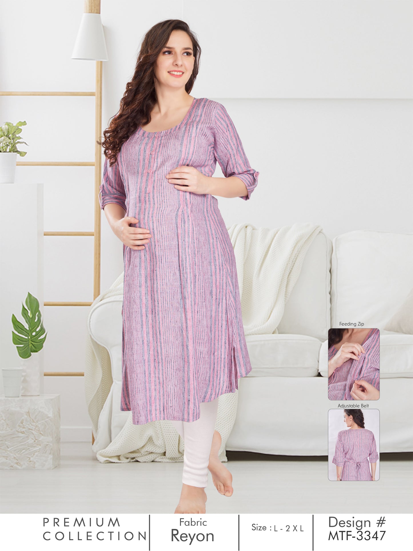 Pink-Colored Maternity Kurta