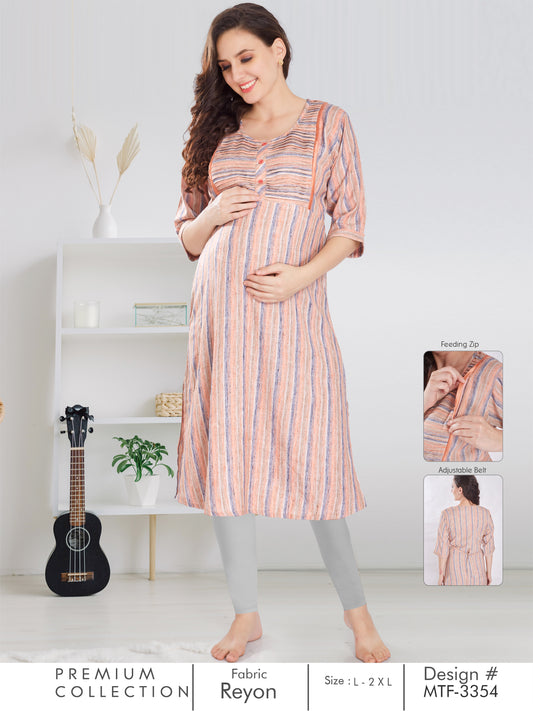 Womens Printed Maternity Kurti - Peach