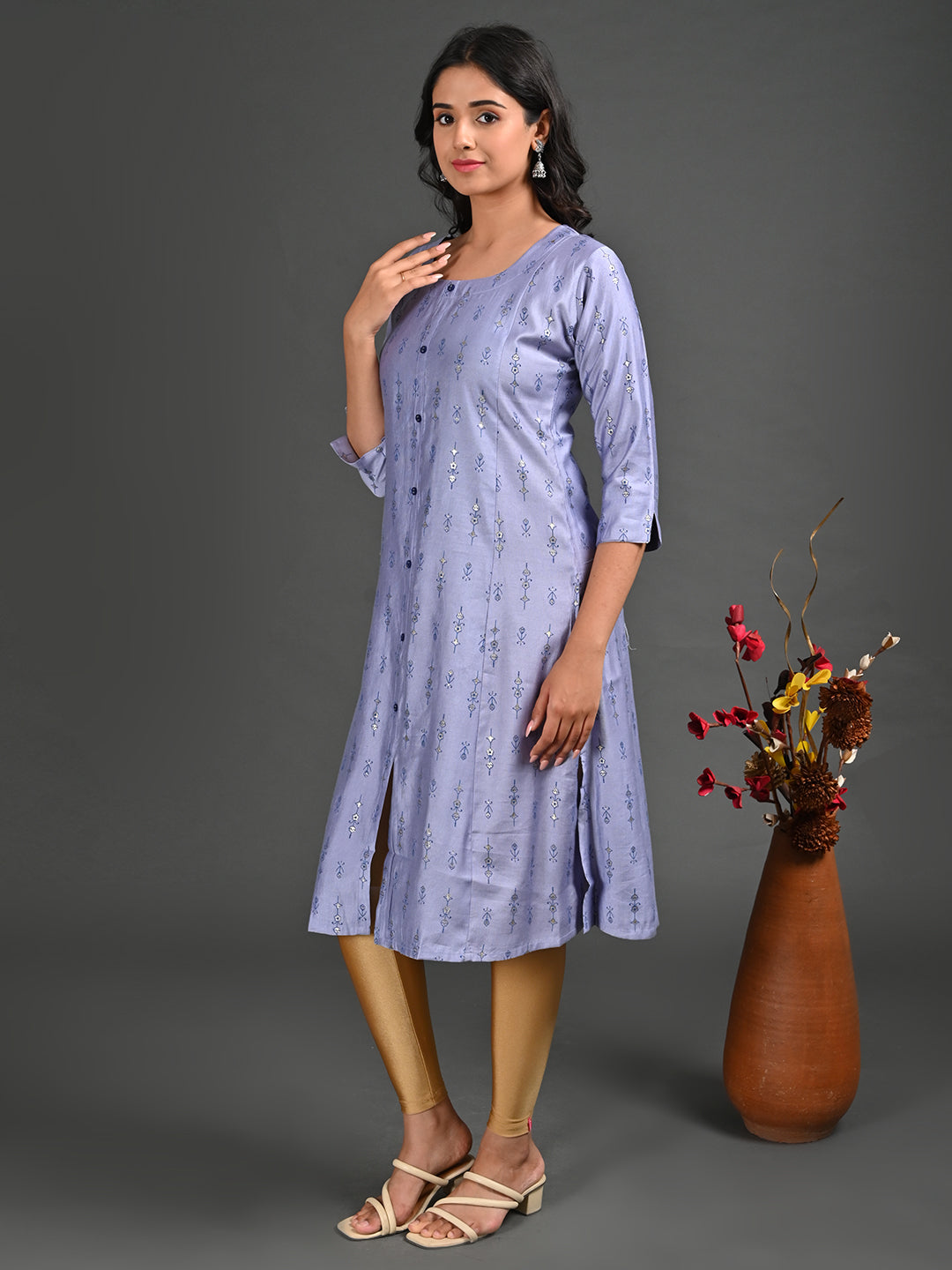 Womens Lavender-Colored A-Line Kurta