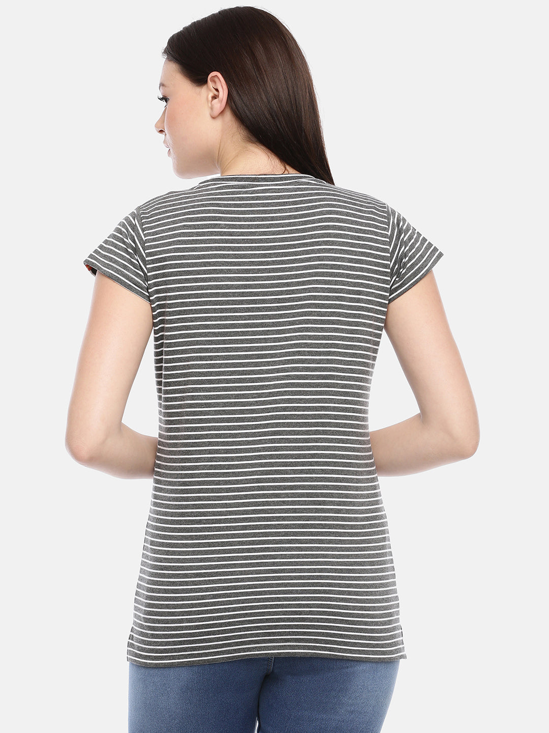 Womens Charcoal Thin Striped Tees