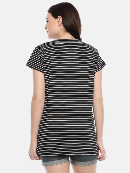 Womens Black Thin Striped Tees