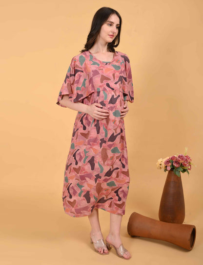 Peach-Colored Maternity 3/4th Gown