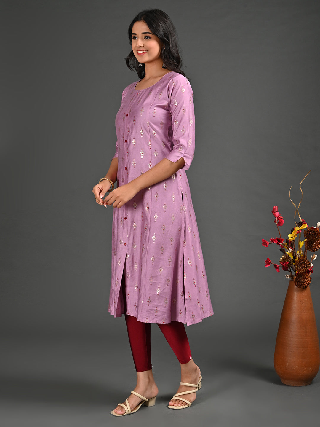 Womens Pink-Colored A-Line Kurta