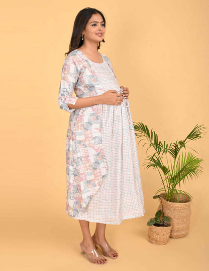 Multi-Colored Maternity 3/4th Gown