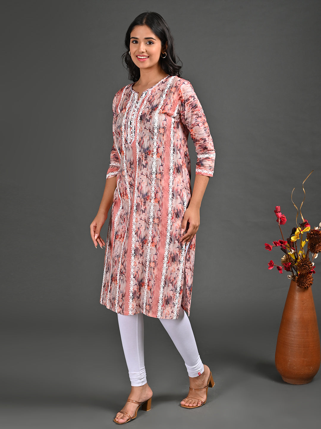 Womens Peach-Colored Straight Kurta