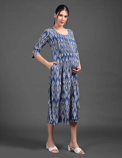 Grey-Colored Maternity 3/4th Gown