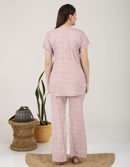 Womens Printed Co Ord Set - Peach