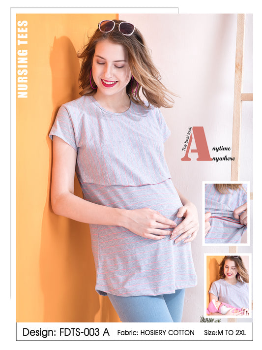 Womens Striped Maternity Tees - Grey
