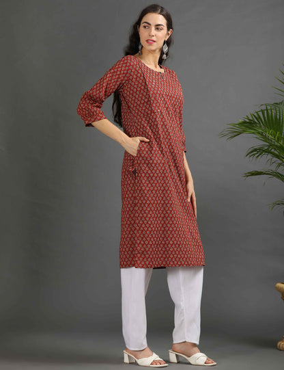 Womens Red-Colored Printed Feeding Kurta