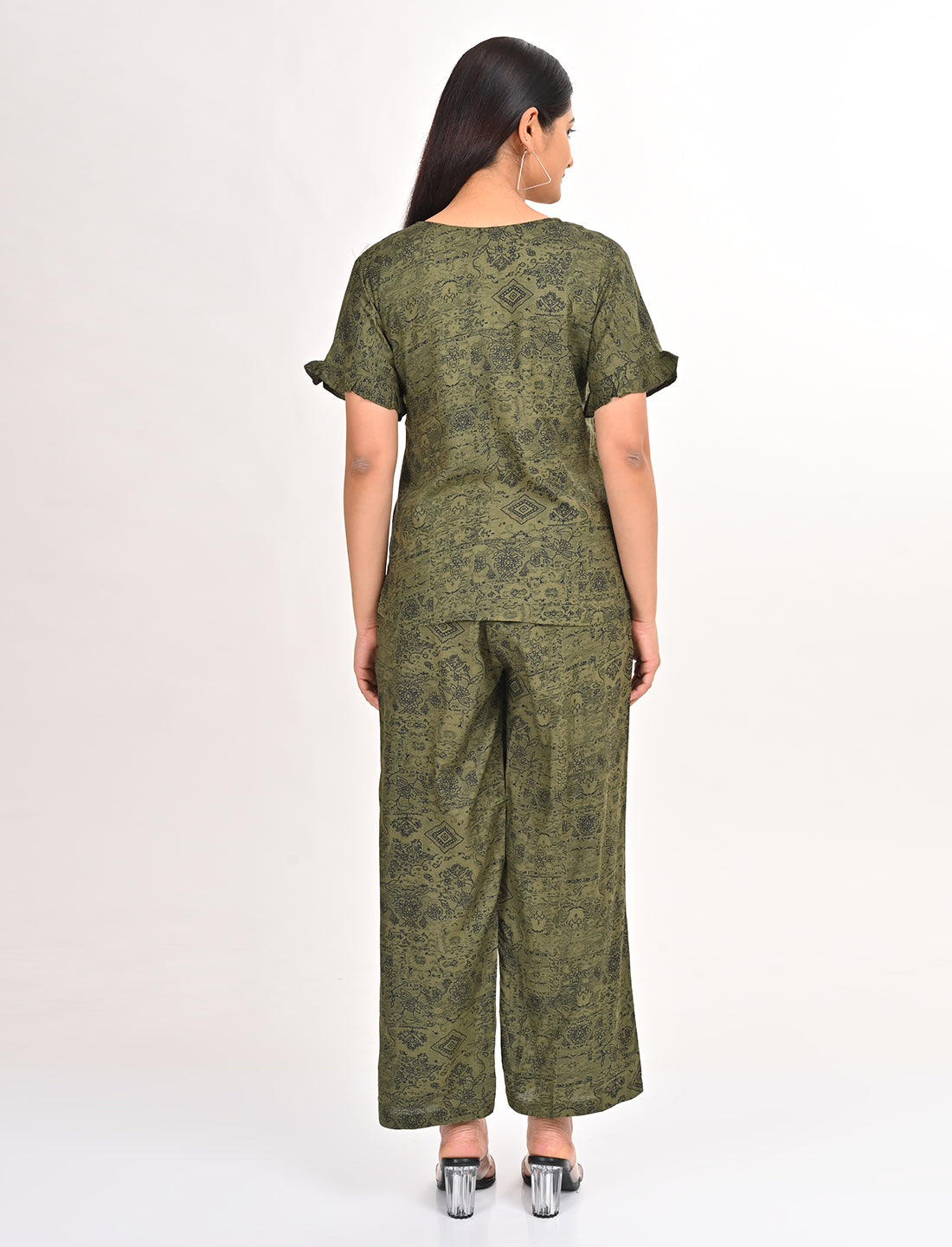 Womens Printed Co Ord Set - Green