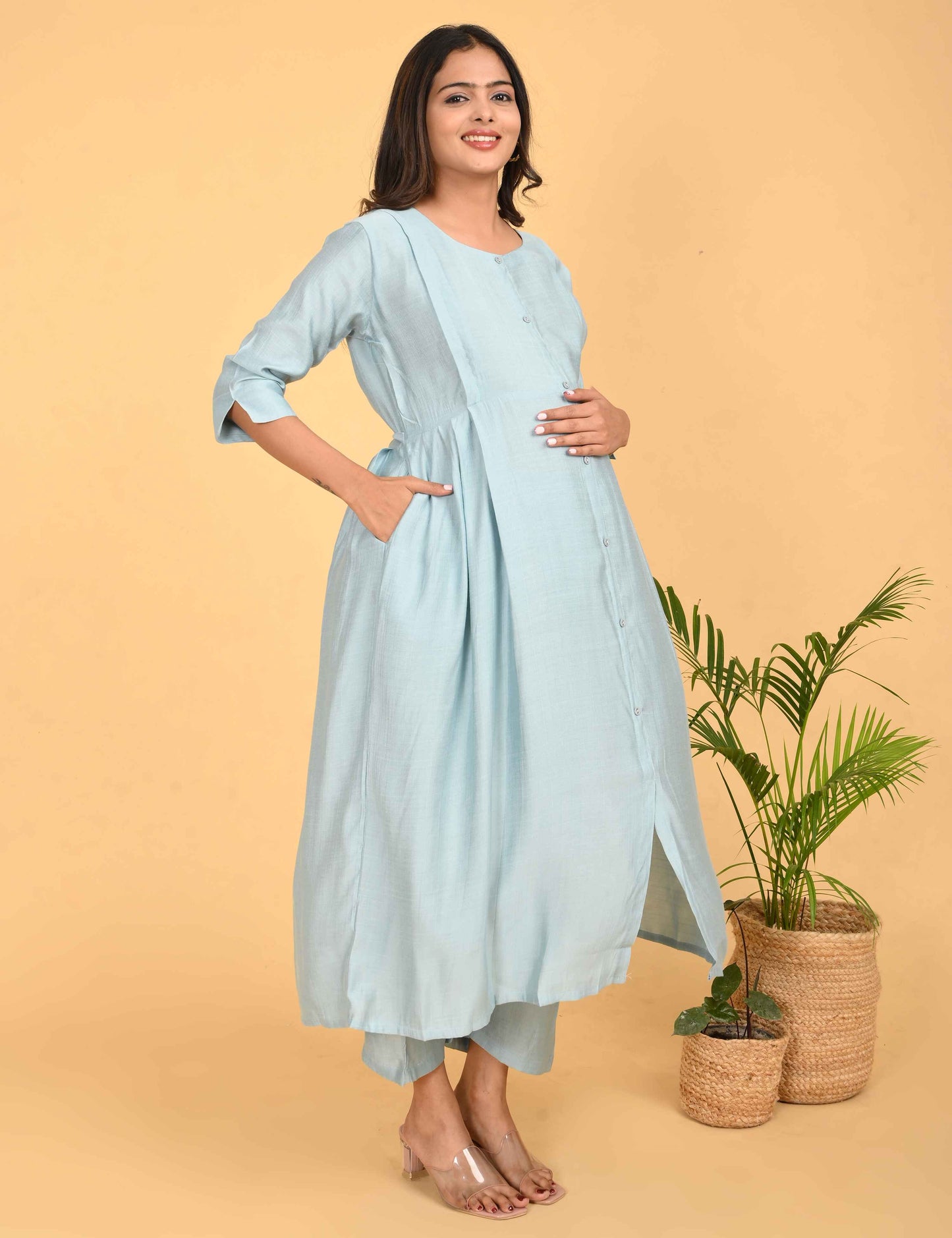 Womens Maternity Kurti Pant Set - Grey