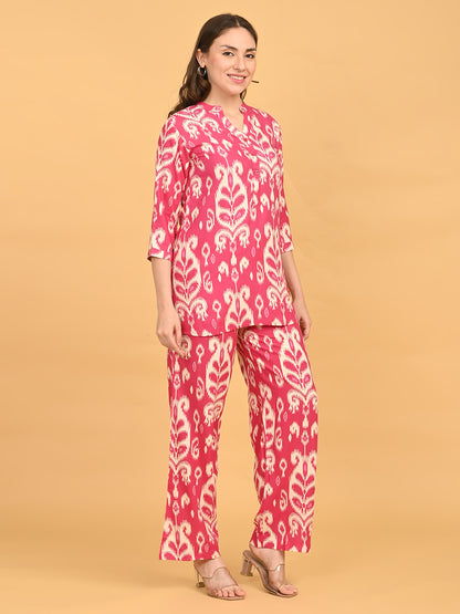 Fuchsia-Colored Printed Co-Ord Set