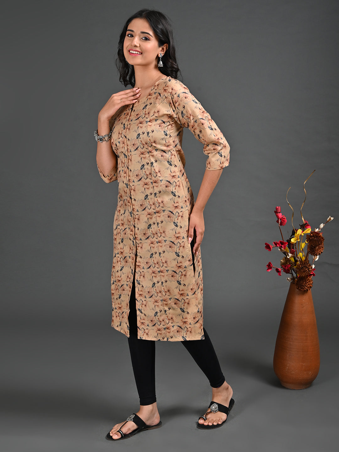 Womens L.Orange-Colored Straight Kurta