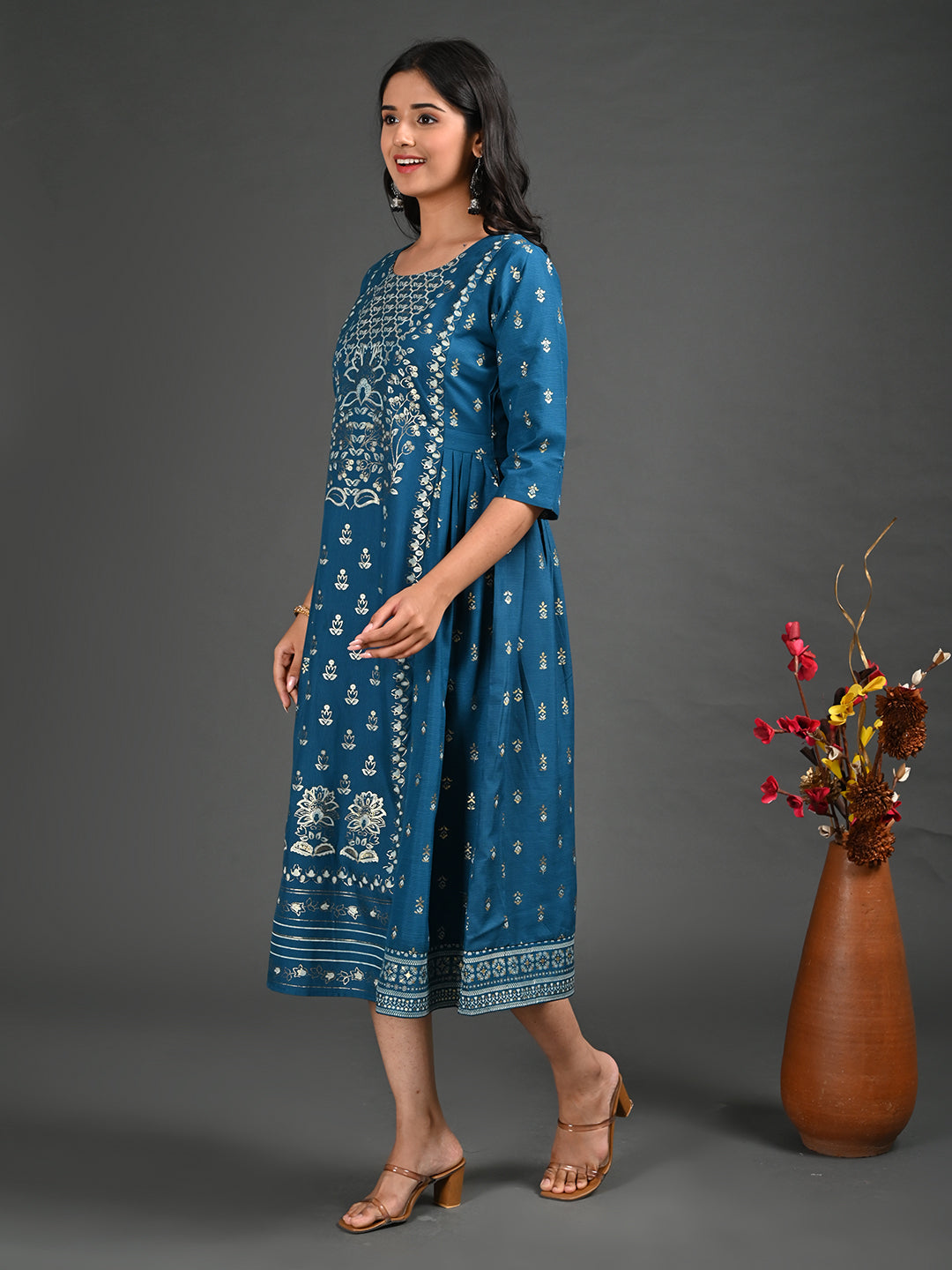 Womens Rama-Colored A-Line Kurta