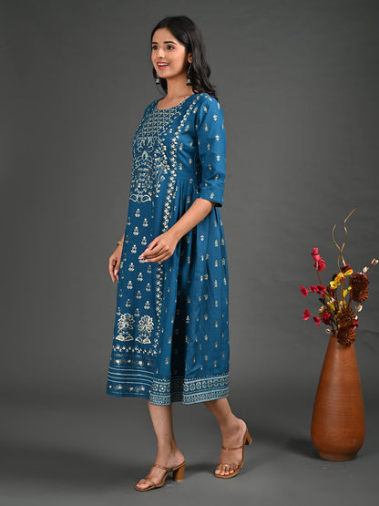 Womens Rama-Colored A-Line Kurta