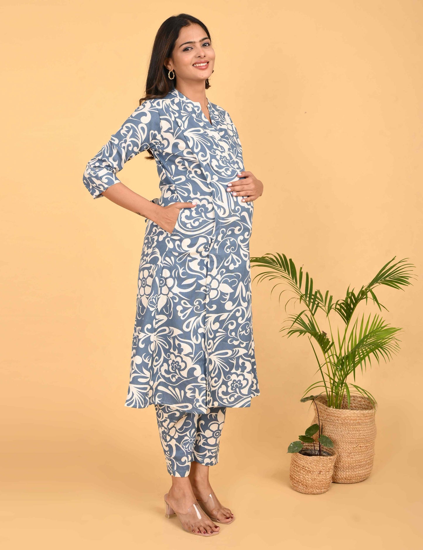 Womens Maternity Kurti Pant Set - Grey