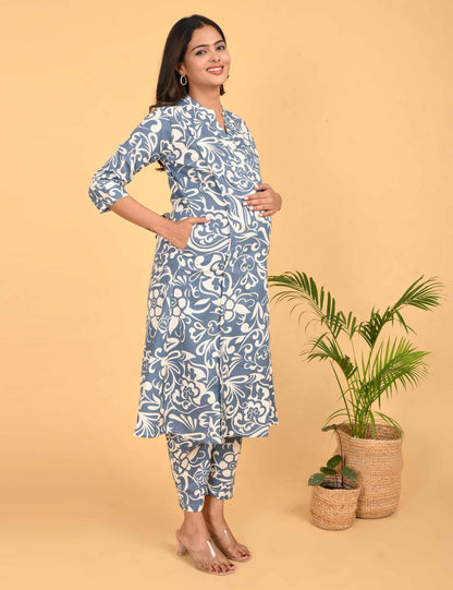 Womens Maternity Kurti Pant Set - Grey