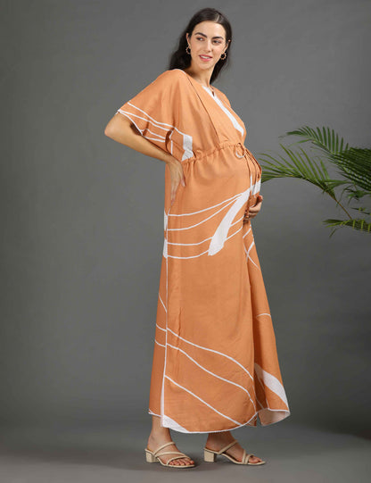 Peach-Colored Maternity Kaftan Long Gown