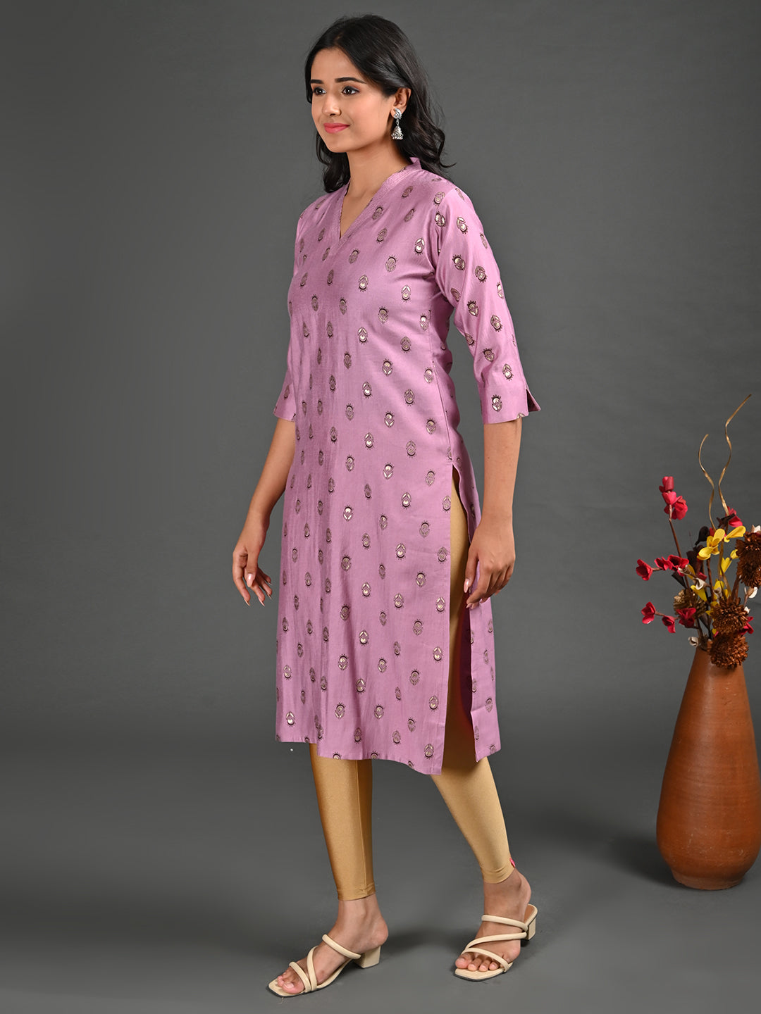 Womens Onion-Colored Straight Kurta