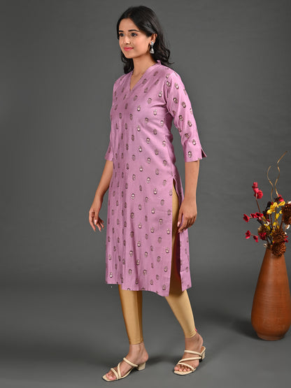 Womens Onion-Colored Straight Kurta