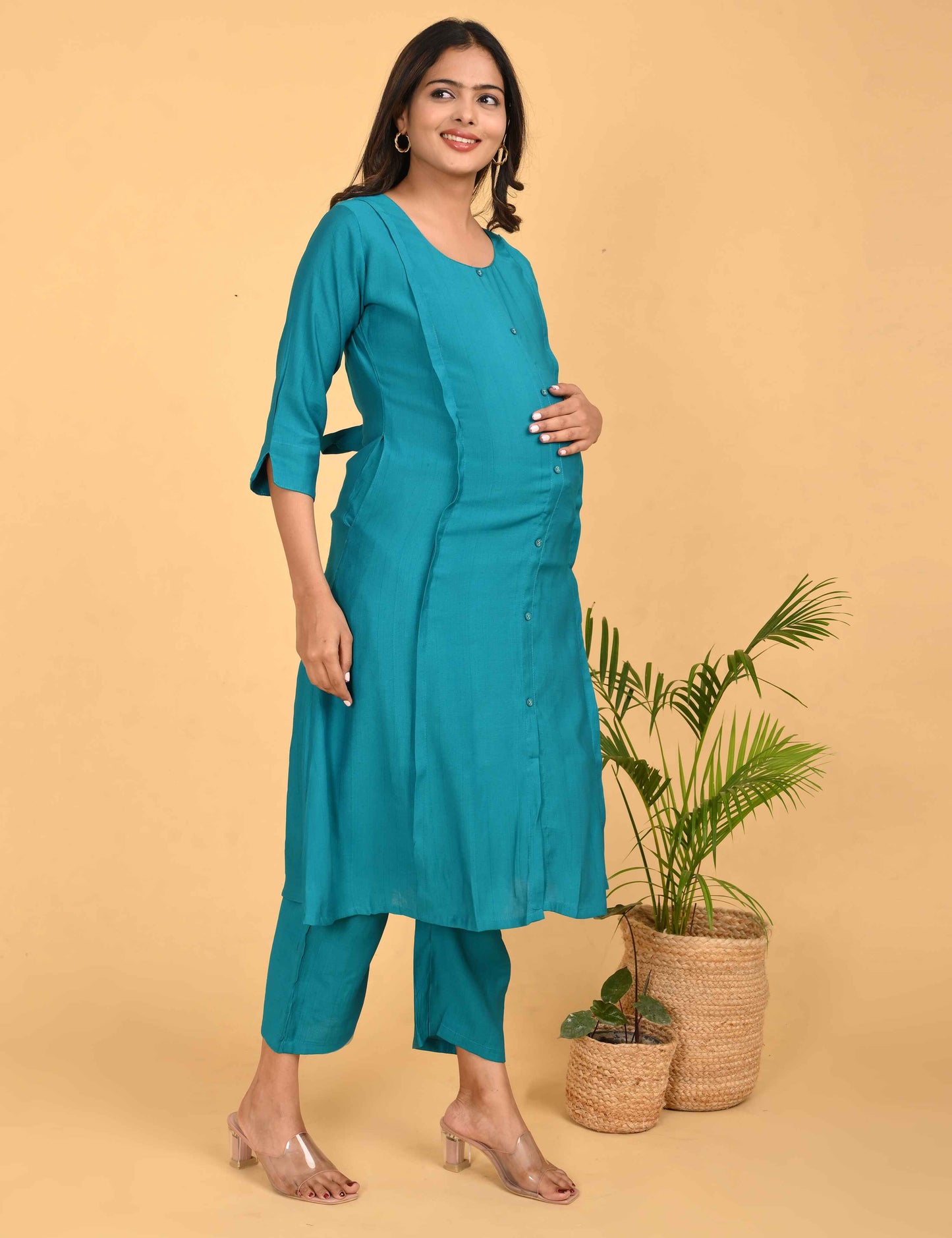 Womens Maternity Kurti Pant Set - Turquoise