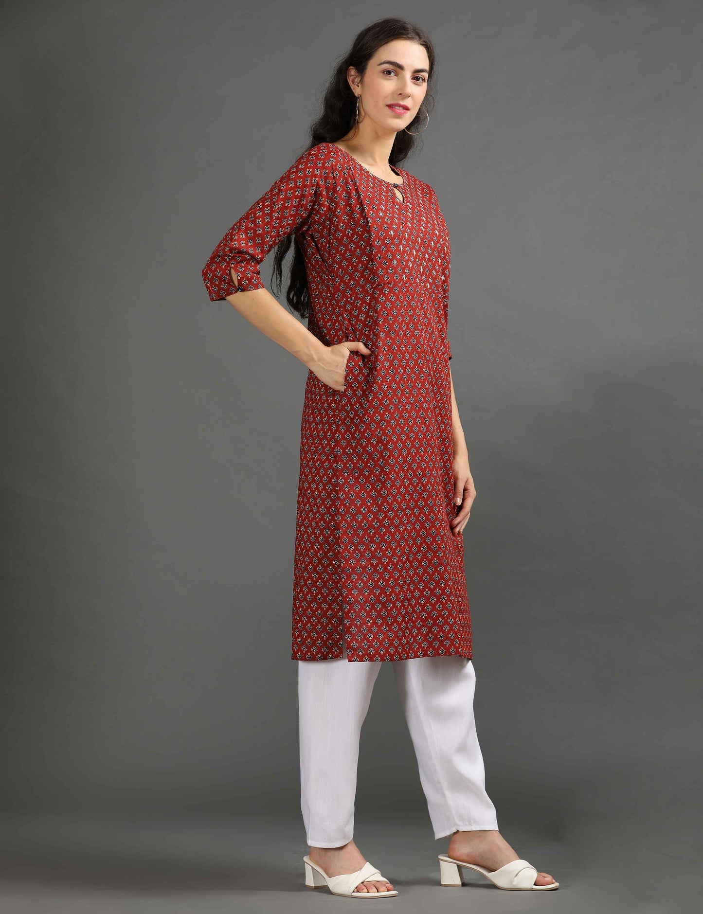 Womens Red-Colored Printed Feeding Kurta