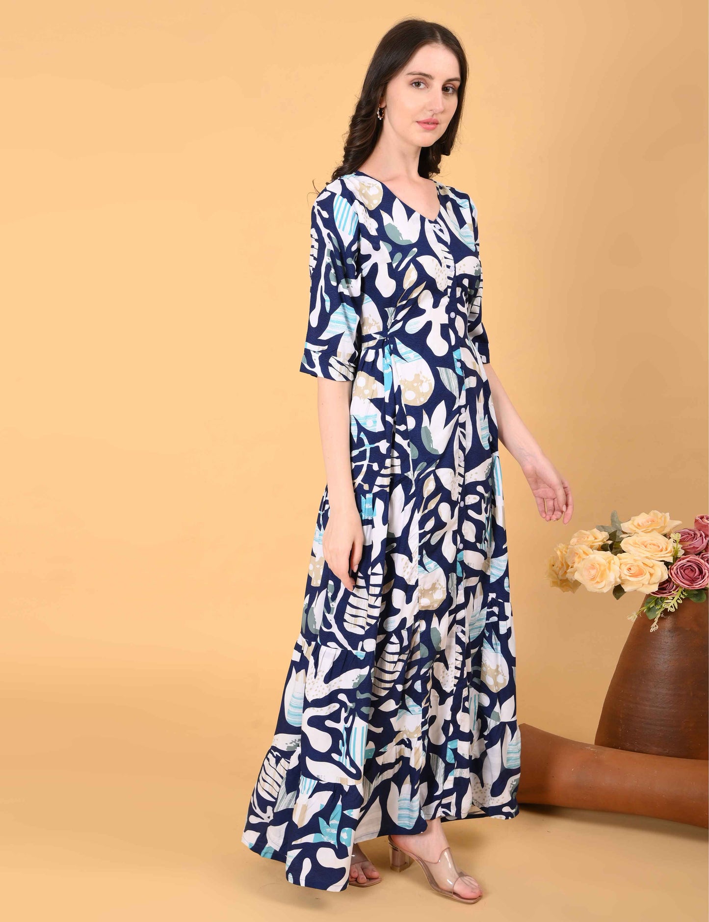 Womens Navy-Colored Premium Flare Gown