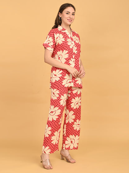 Red-Colored Printed Co-Ord Set