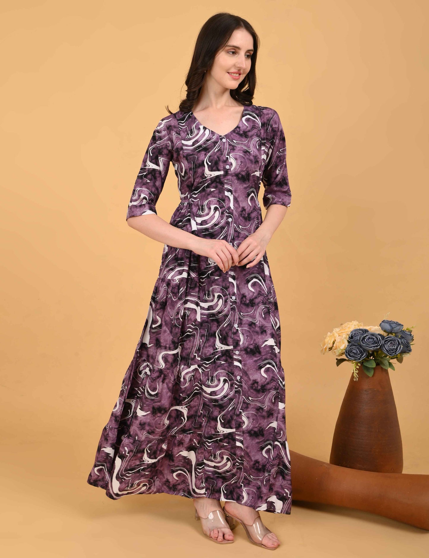 Womens Magenta-Colored Premium Flare Gown