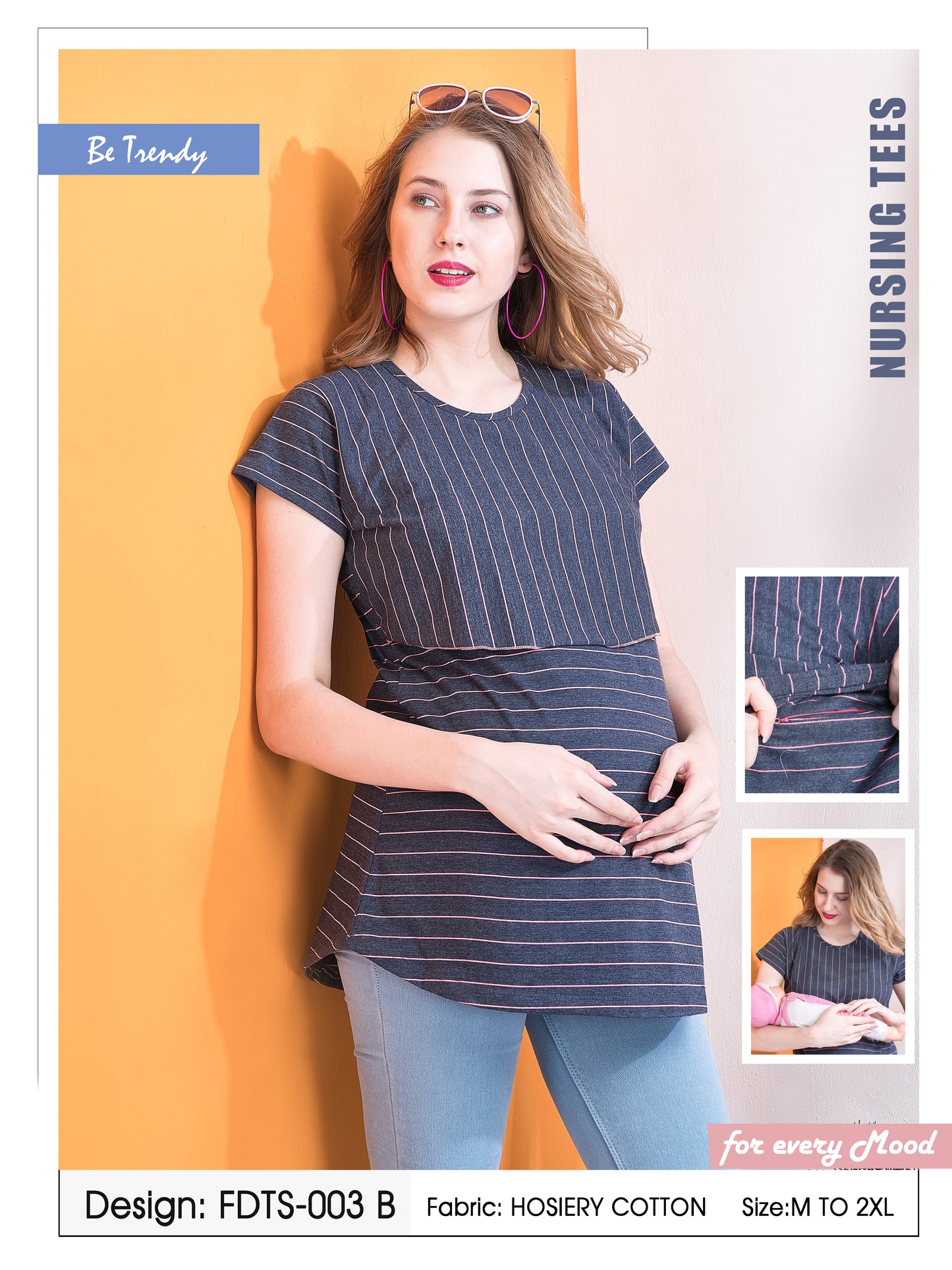 Womens Striped Maternity Tees - Charcoal