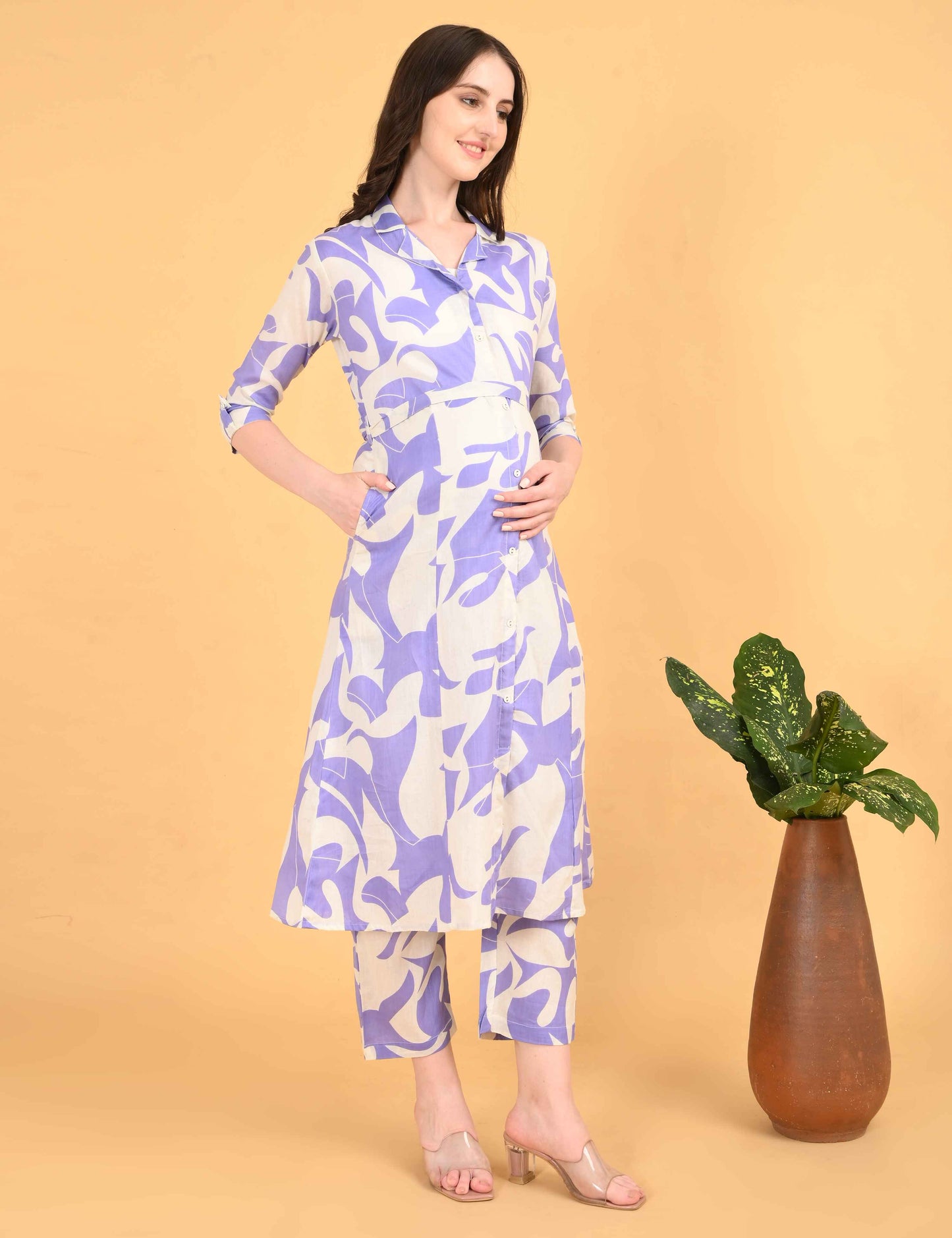 Womens Maternity Kurti Pant Set - Lavender