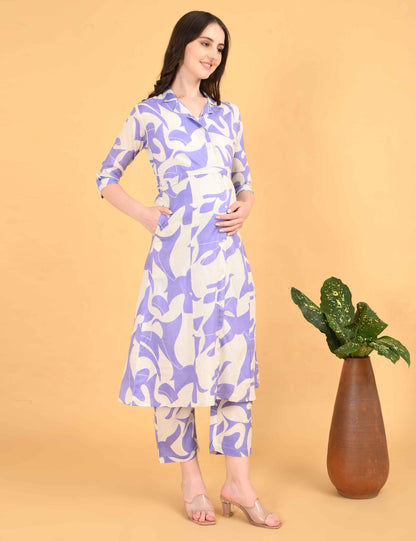 Womens Maternity Kurti Pant Set - Lavender