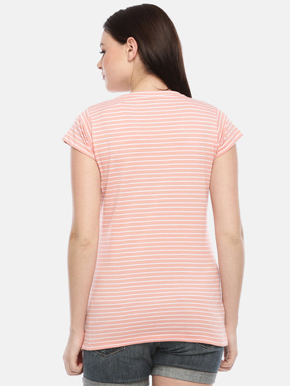 Womens Peach Thin Striped Tees