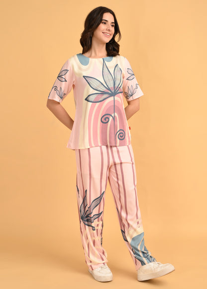 Pink-Colored Printed Co-Ord Set
