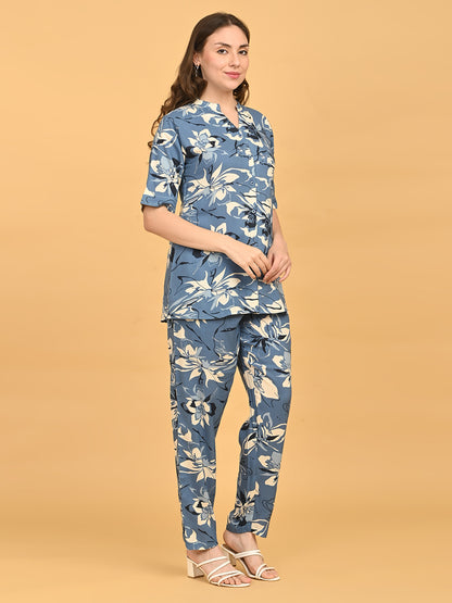 Blue-Colored Printed Co-Ord Set