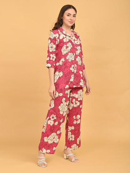 Fuchsia-Colored Printed Co-Ord Set