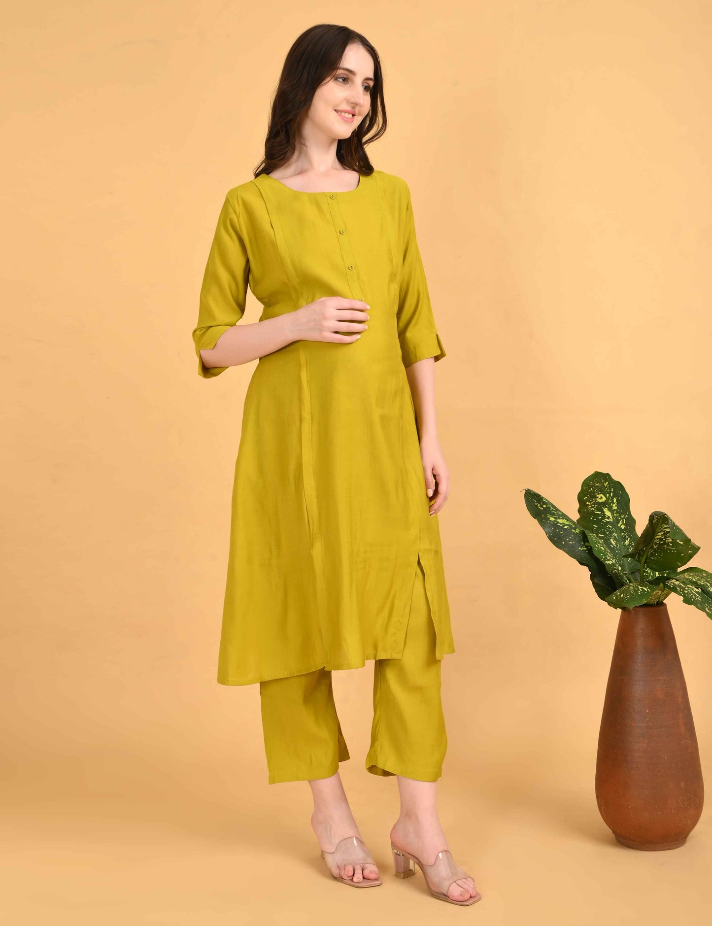 Womens Maternity Kurti Pant Set - Mehndi