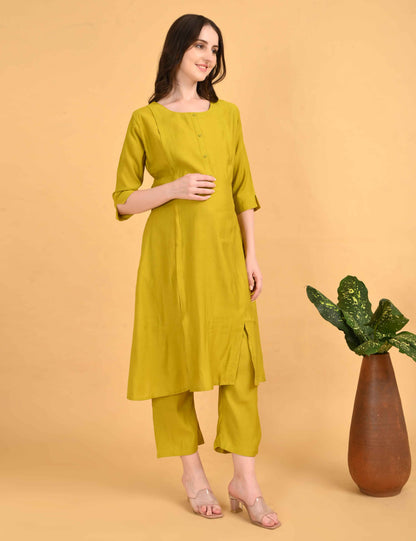 Womens Maternity Kurti Pant Set - Mehndi