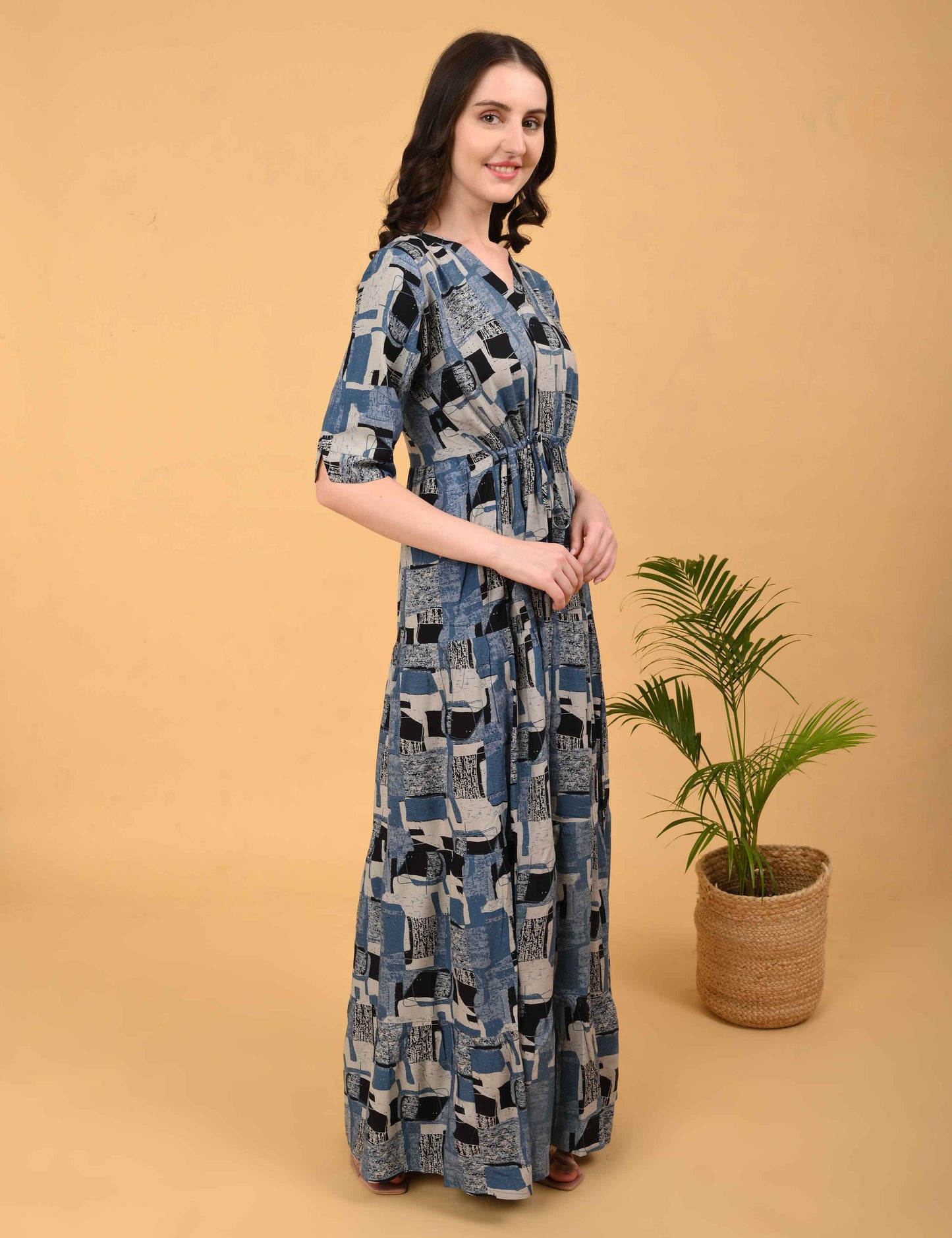 Womens Blue-Colored Premium Flare Gown