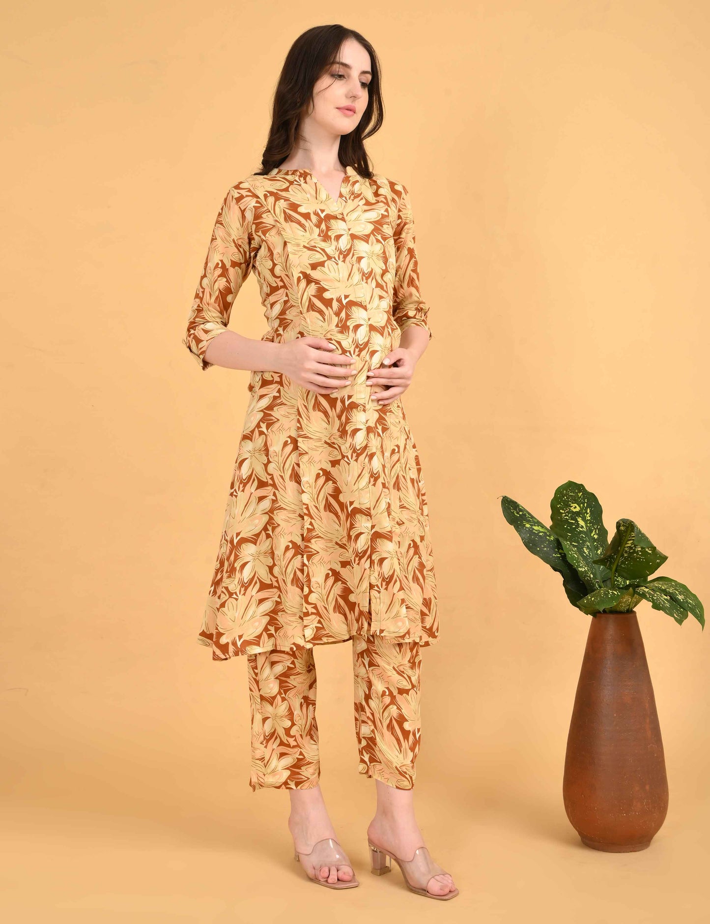 Womens Maternity Kurti Pant Set - Mustard