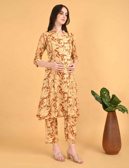 Womens Maternity Kurti Pant Set - Mustard