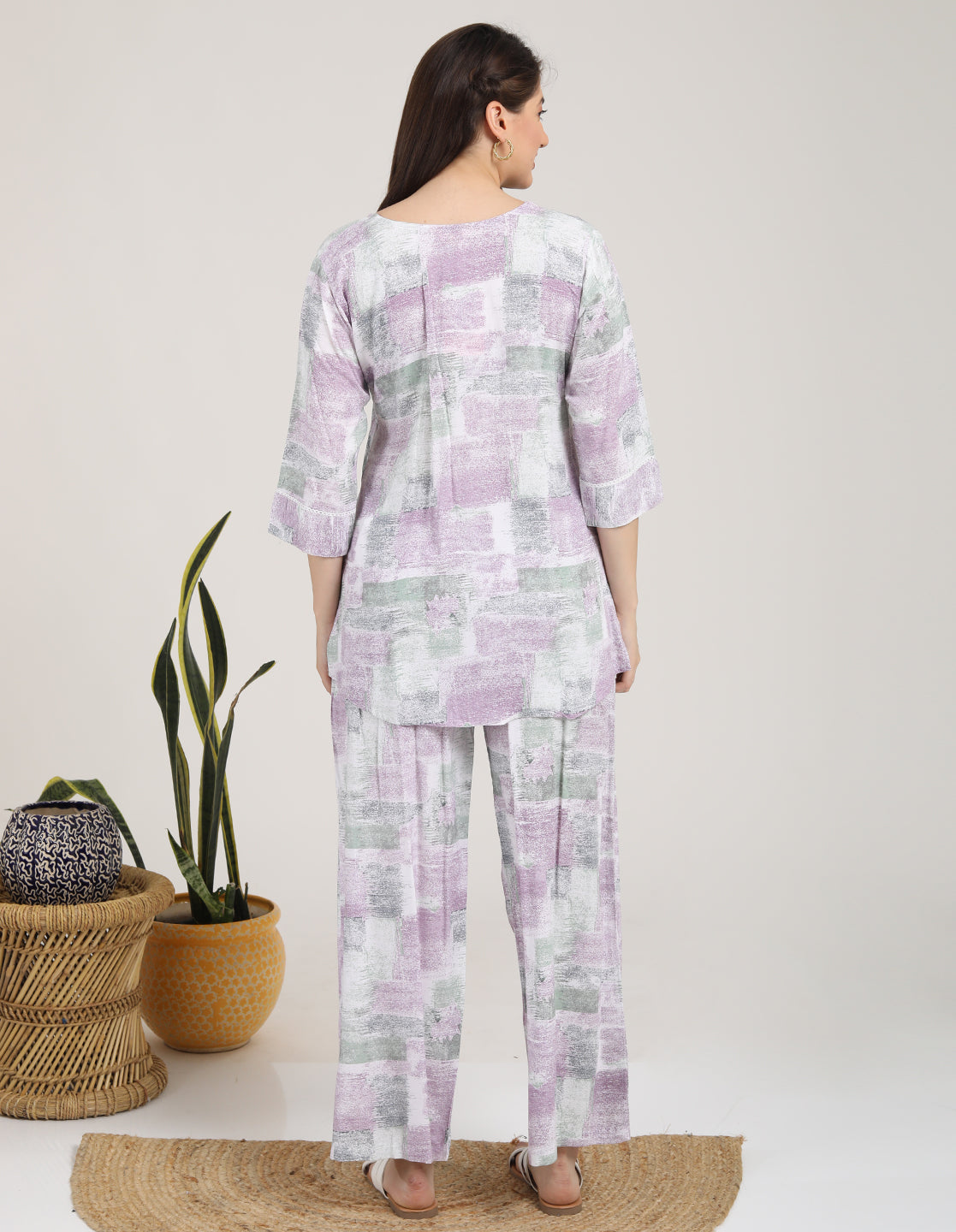 Womens Printed Co Ord Set - L Magenta