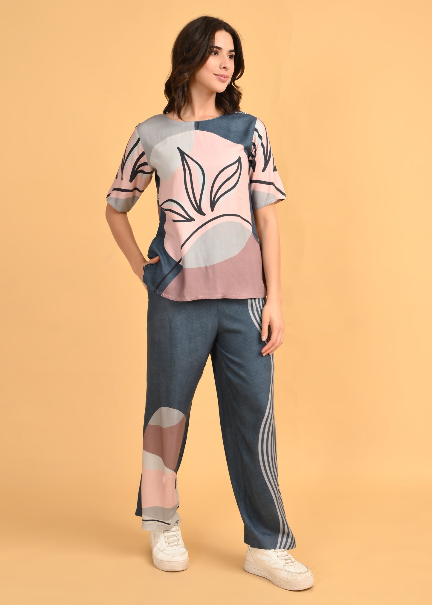 Grey-Colored Printed Co-Ord Set