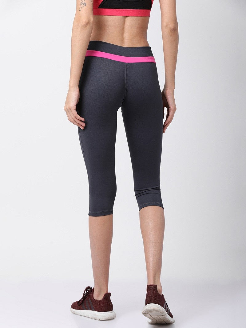 Womens Mid-Rise Solid Capri - Grey/Fuchsia