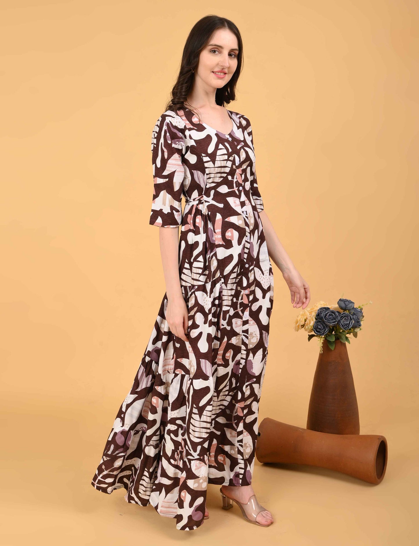 Womens Coffee-Colored Premium Flare Gown