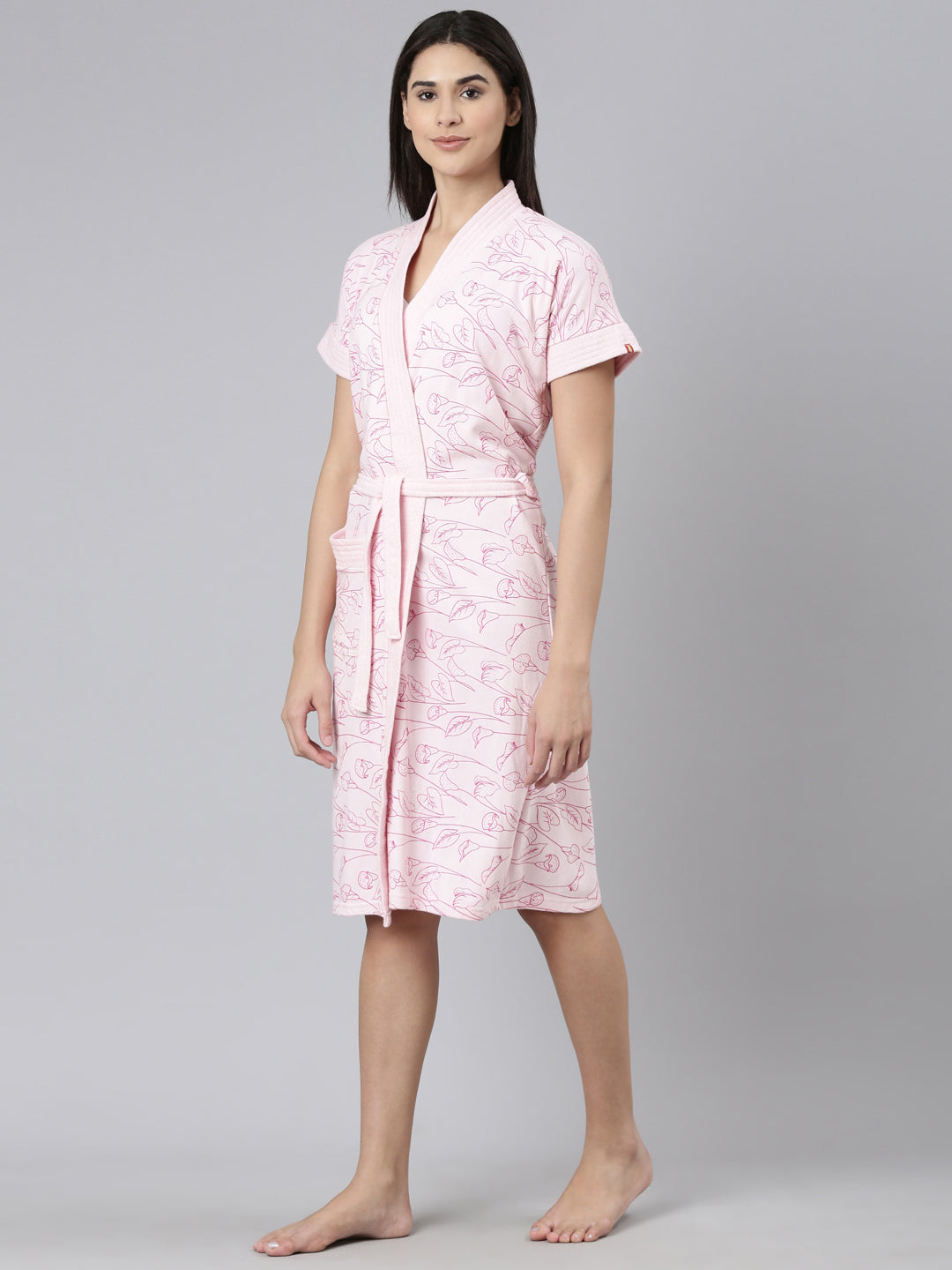 Womens Printed Bathrobe - Pink